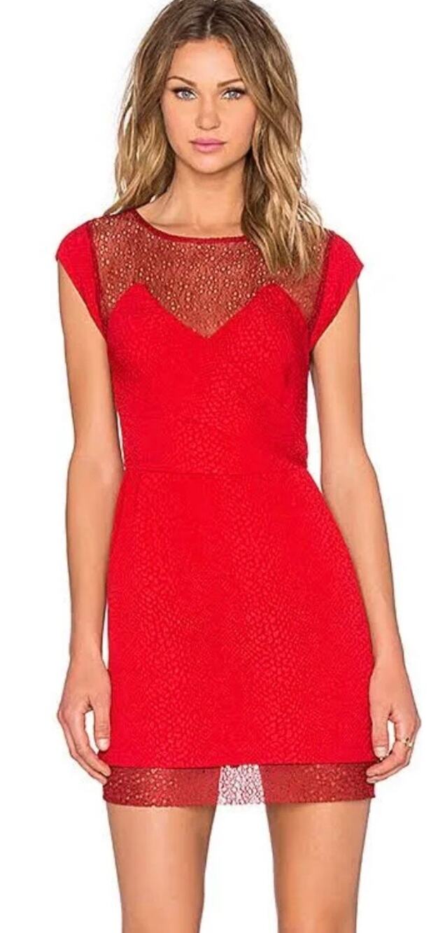 The Kooples Red Lace Illusion Mini Dress Size XSmall
